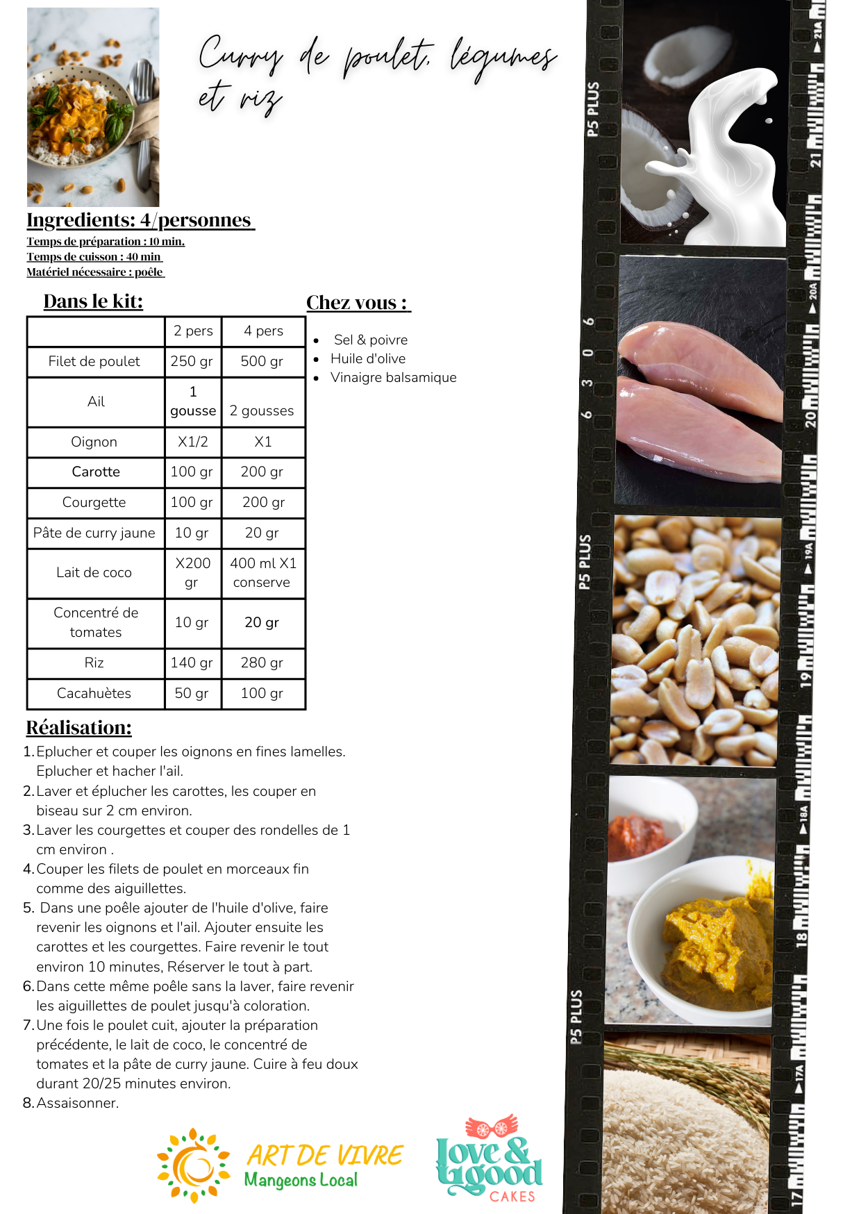 Curry de poulet, légumes et riz - 2 pers - 6,5€/pers